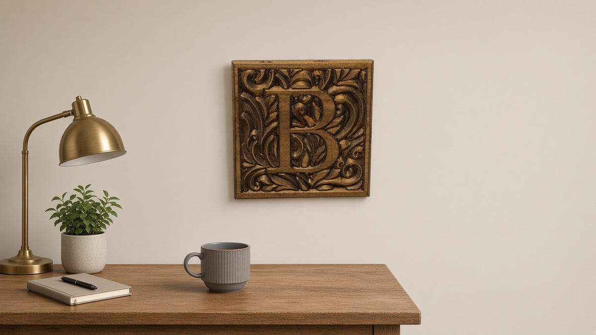 Carved Wood Monogram Letter Plaque 10"x10" – Custom Initial Wall Sign, Farmhouse Entryway Decor, Wedding Housewarming Gift
