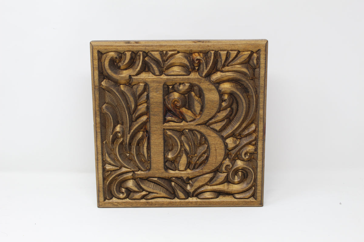 Carved Wood Monogram Letter Plaque 10"x10" – Custom Initial Wall Sign, Farmhouse Entryway Decor, Wedding Housewarming Gift
