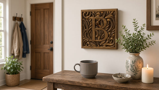 Carved Wood Monogram Letter Plaque 10"x10" – Custom Initial Wall Sign, Farmhouse Entryway Decor, Wedding Housewarming Gift